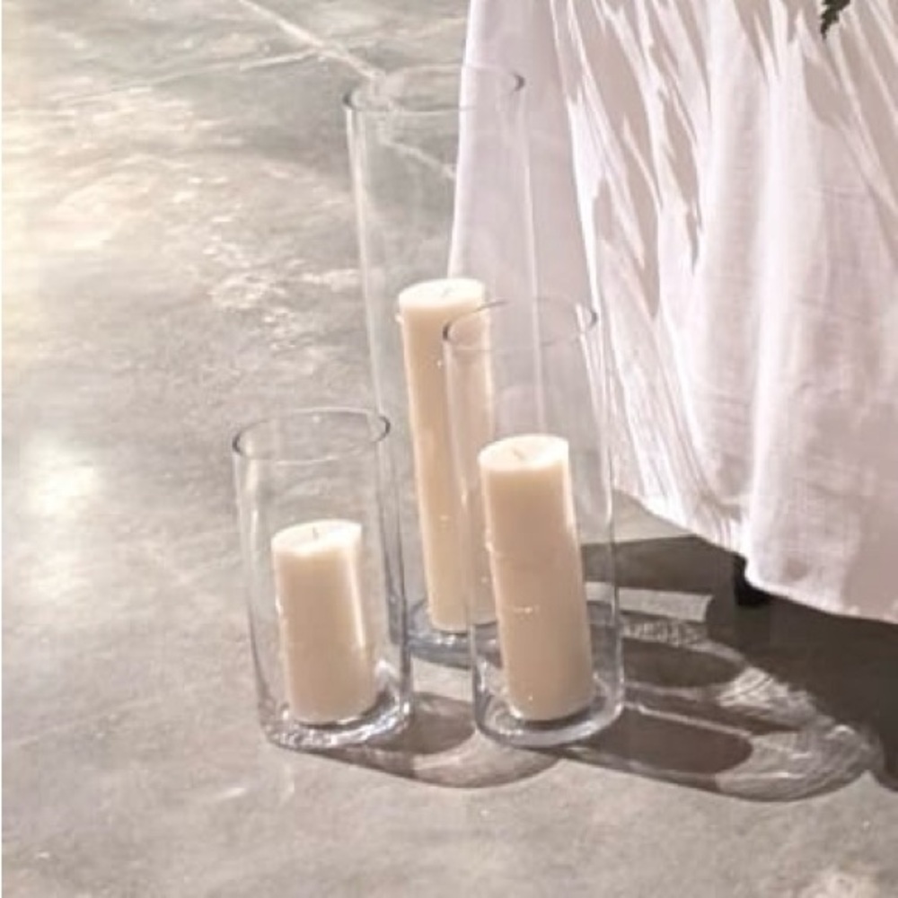 Set of Glass Cylinder Candle Holders with Cream Candles